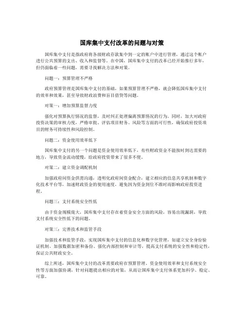 国库集中支付改革的问题与对策