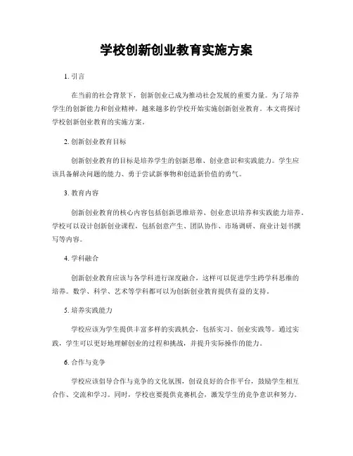 学校创新创业教育实施方案