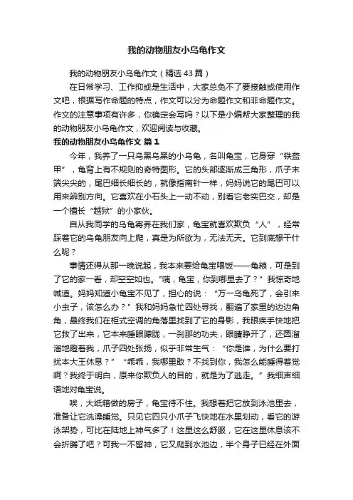 我的动物朋友小乌龟作文