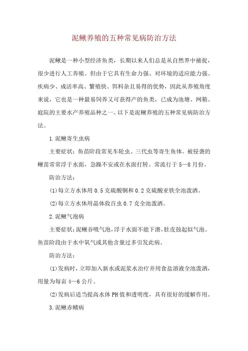 泥鳅养殖的五种常见病防治方法