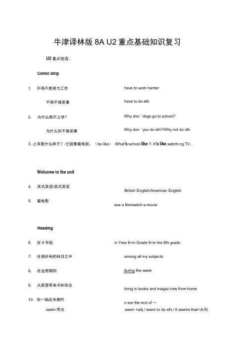牛津译林版8AUnit2重点基础知识复习