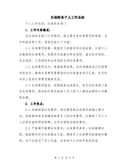 社保财务个人工作总结