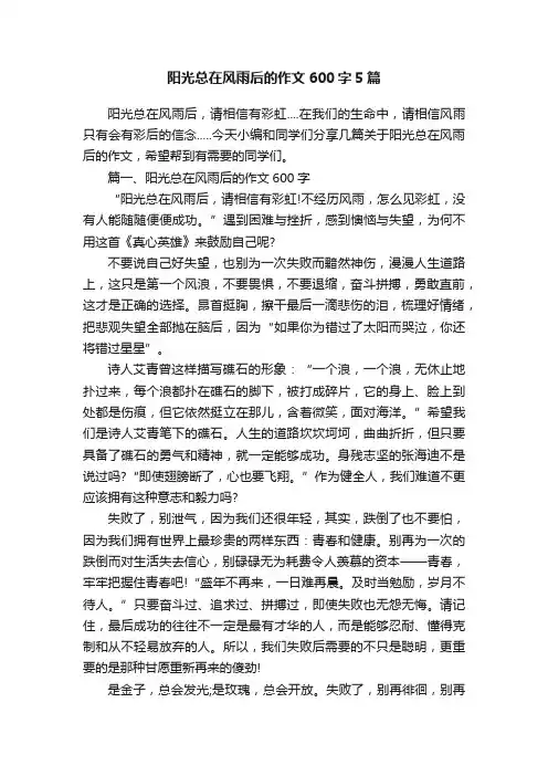 阳光总在风雨后的作文600字5篇