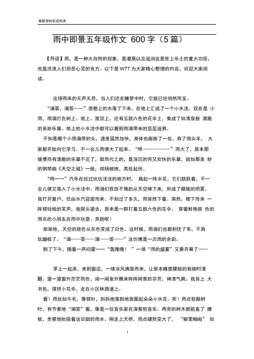 雨中即景五年级作文600字(5篇)