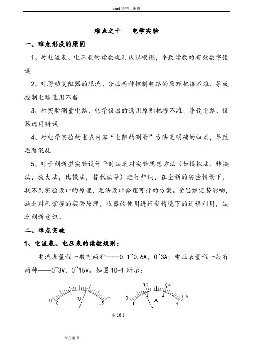 物理人教版高中选修3-1人教版高中物理电学实验要点总结
