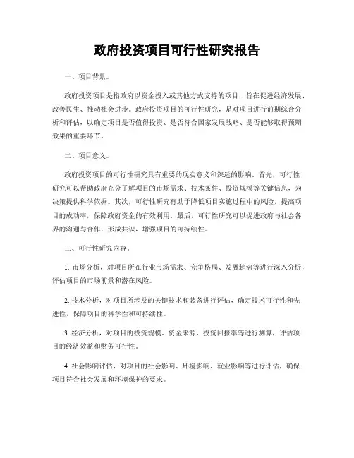 政府投资项目可行性研究报告