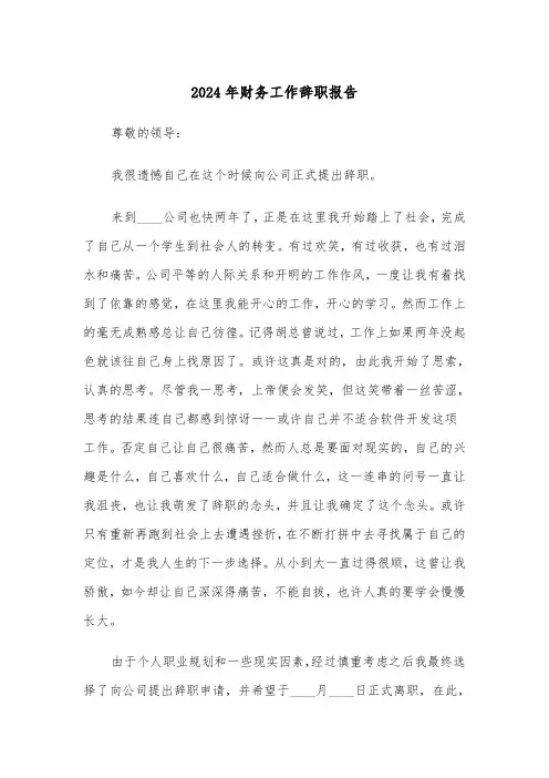 2024年财务工作辞职报告（2篇）