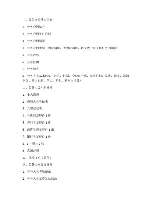 劳务合同档案材料清单