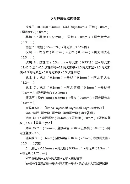乒乓球底板结构参数