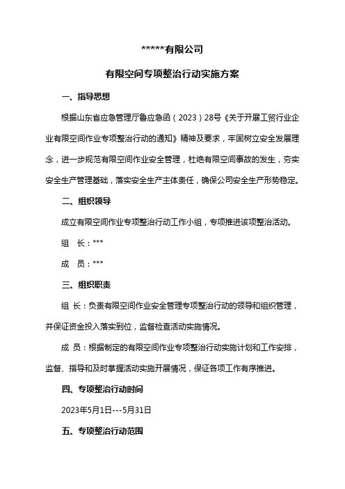 有限空间专项整治行动方案