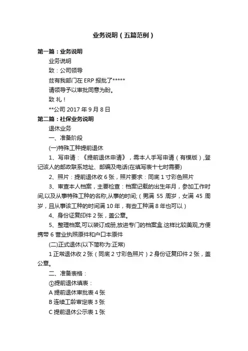 业务说明（五篇范例）