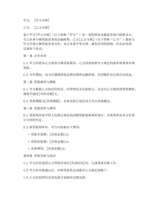 小贷公司合作协议书