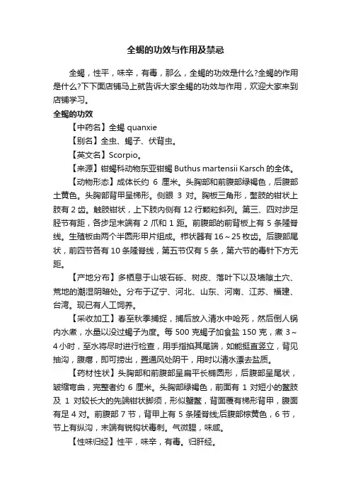 全蝎的功效与作用及禁忌