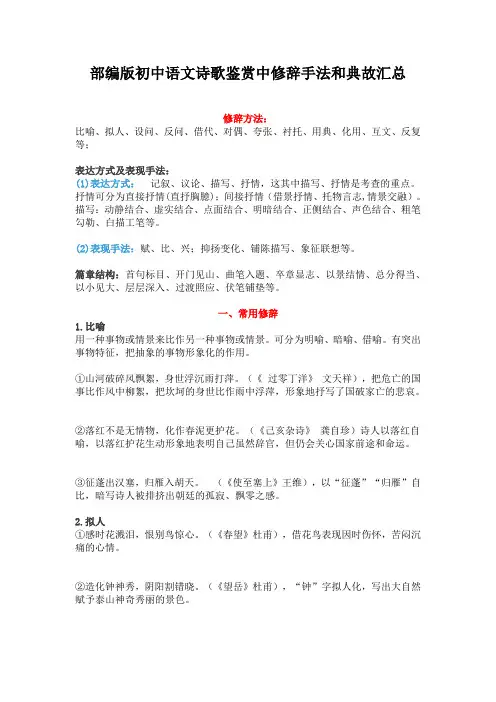 初中语文诗歌鉴赏中修辞手法和典故汇总