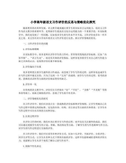 小学高年级语文习作评价的反思与策略优化探究