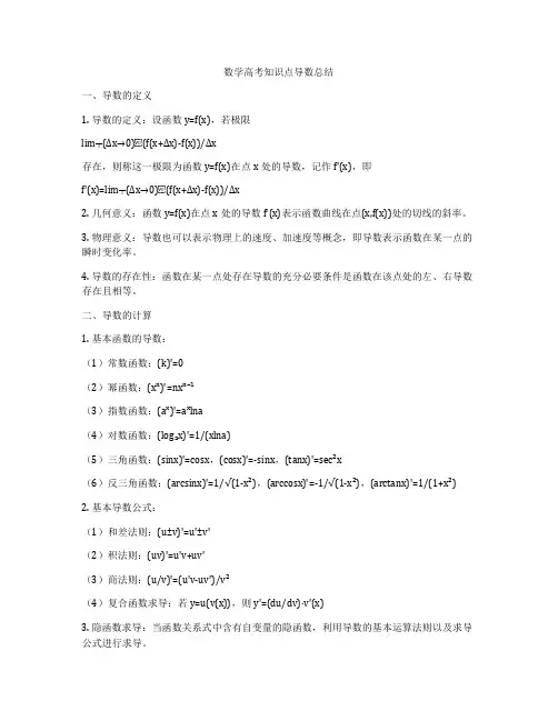 数学高考知识点导数总结