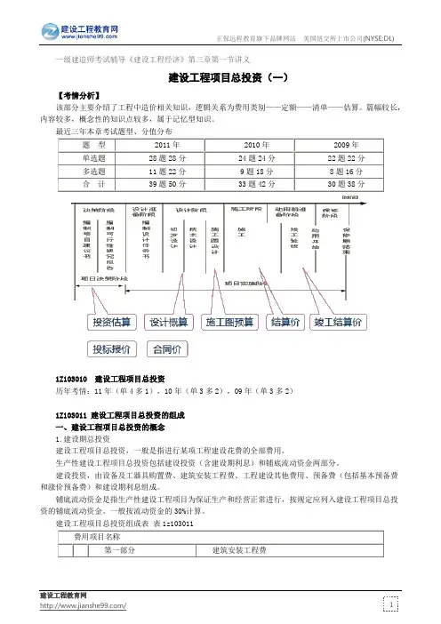 建设工程项目总投资(一)——级建造师考试辅导《建设工程经济》第三章第一节讲义