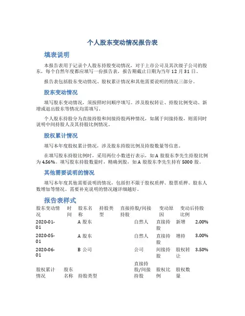 《个人股东变动情况报告表》及填表说明