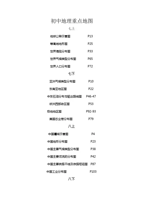 初中地理重点地图