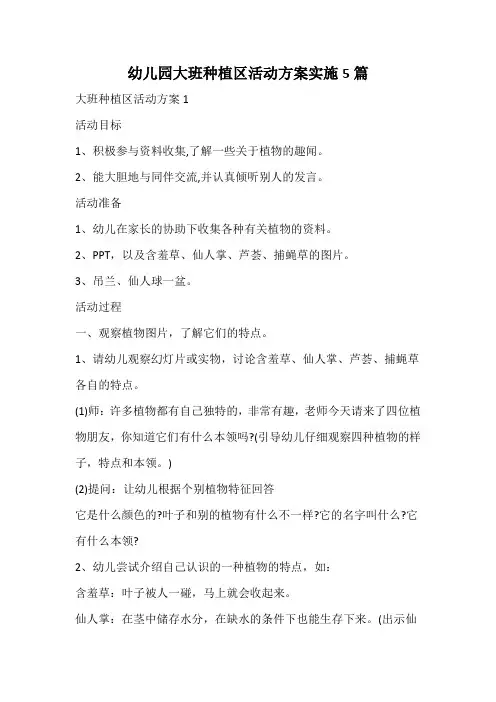 幼儿园大班种植区活动方案实施