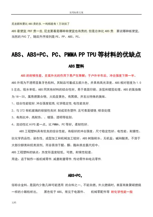 ABS、ABS+PC、PC、PMMAPPTPU等材料