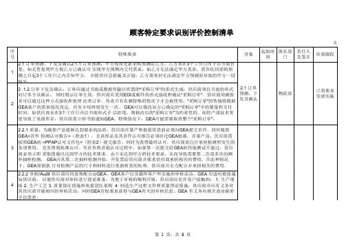 顾客特殊要求识别评价控制清单