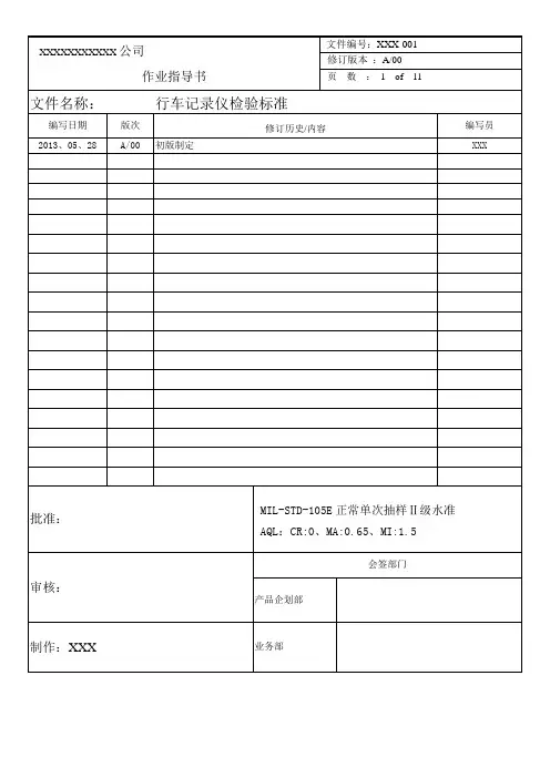DVR行车记录仪检验标准