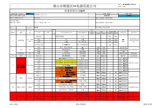 质量控制计划QCP