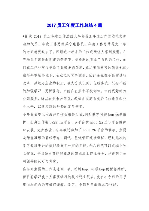 2017员工年度工作总结4篇