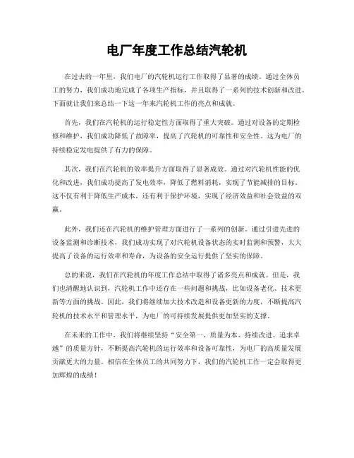 电厂年度工作总结汽轮机