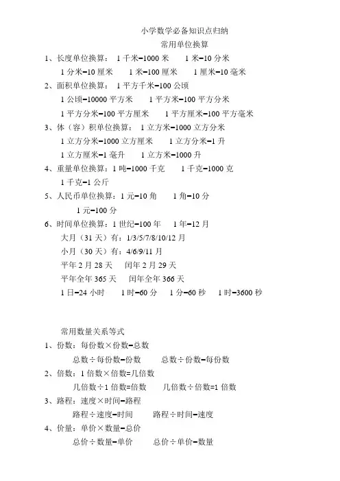 小学数学相关知识点整理