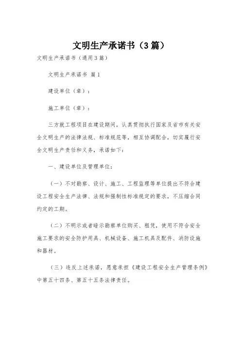文明生产承诺书(3篇)