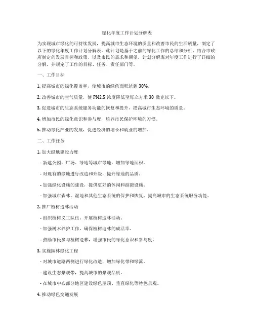 绿化年度工作计划分解表