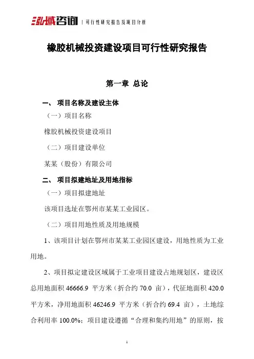 橡胶机械投资建设项目可行性研究报告