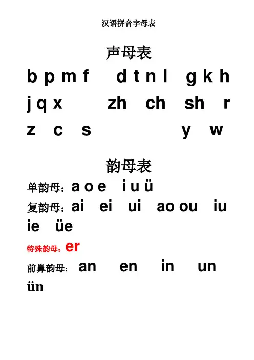 (完整word版)小学一年级汉语拼音字母表(详细)