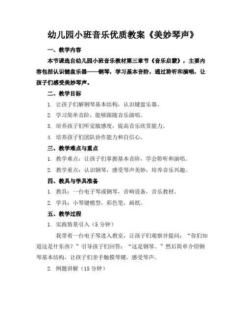 幼儿园小班音乐优质教案《美妙的琴声》