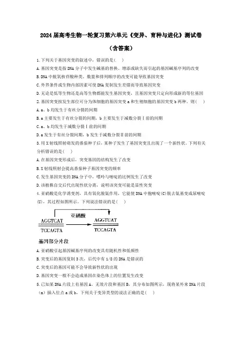 2024届高考生物一轮复习第六单元《变异、育种与进化》测试卷(含答案)