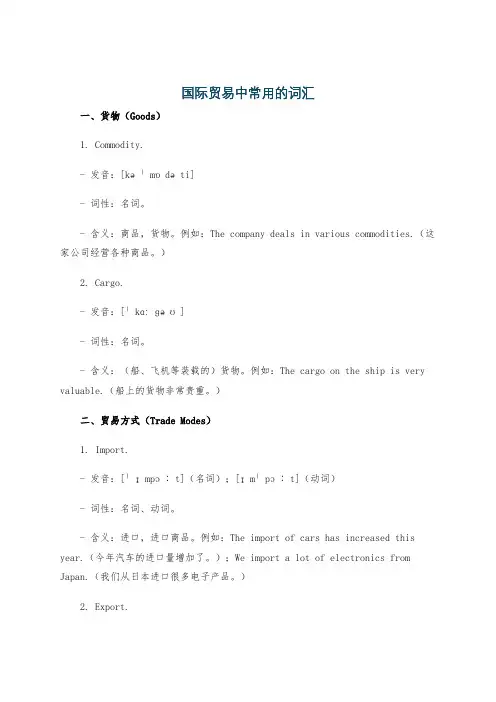 国际贸易中常用的词汇