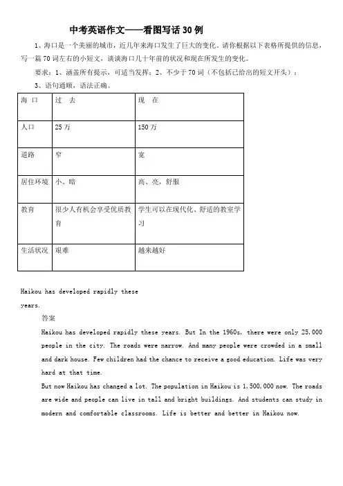 中考英语作文专题训练：看图写话30例(含答案解析)