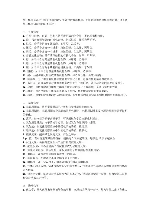 高三化学知识点归纳
