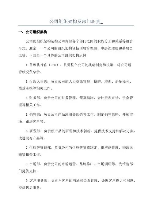 公司组织架构及部门职责_