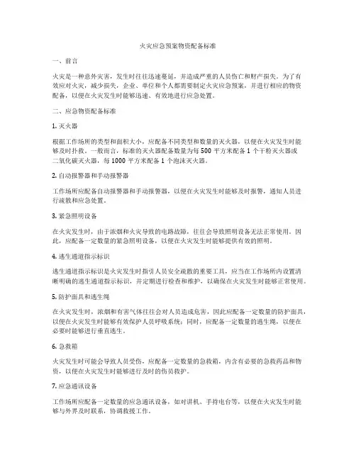火灾应急预案物资配备标准