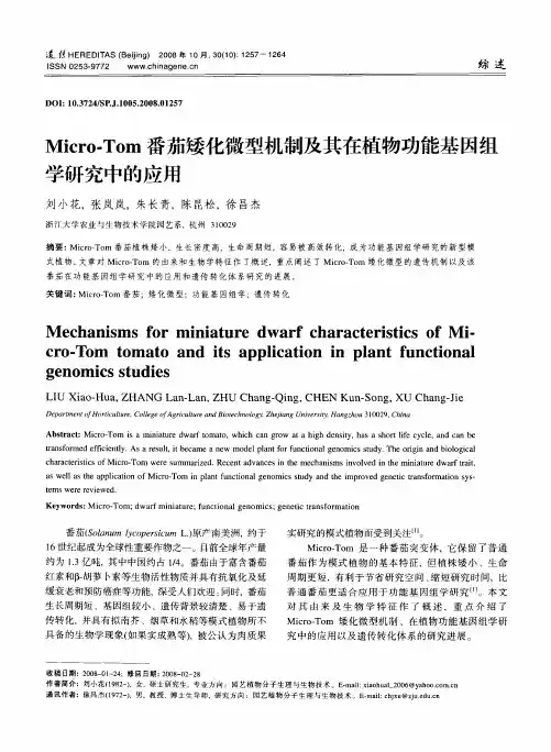 Micro-Tom番茄矮化微型机制及其在植物功能基因组学研究中的应用