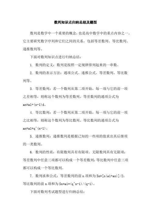 数列知识点归纳总结及题型
