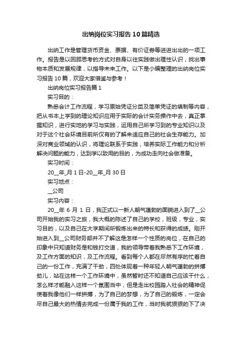 出纳岗位实习报告10篇精选