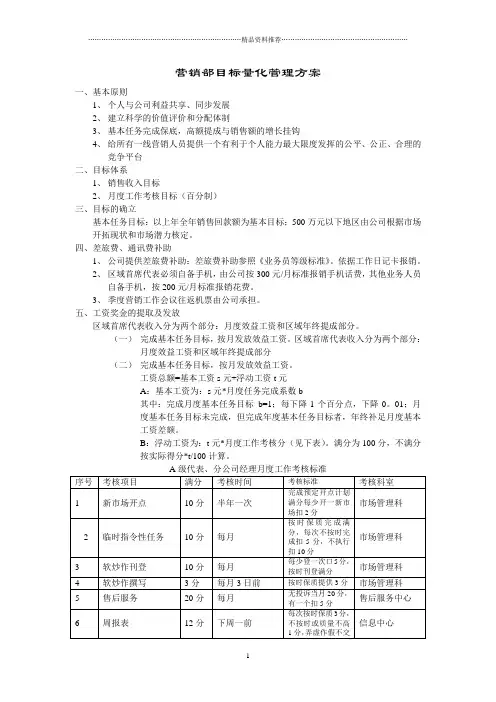 营销部目标量化管理方案
