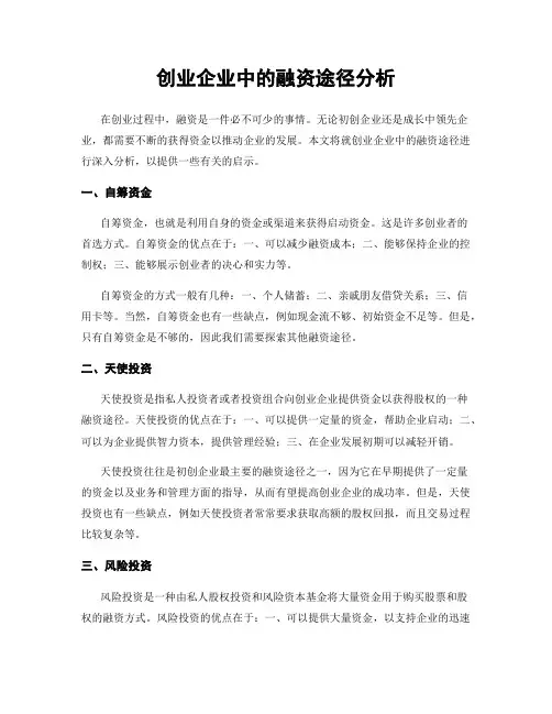 创业企业中的融资途径分析