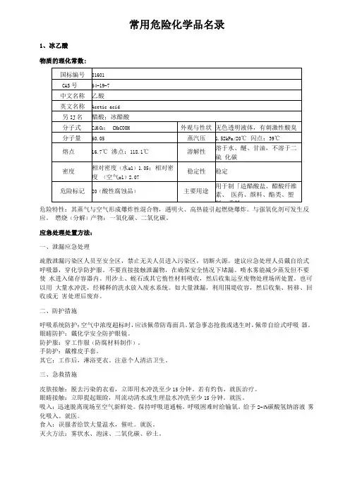 常用危险化学品名录