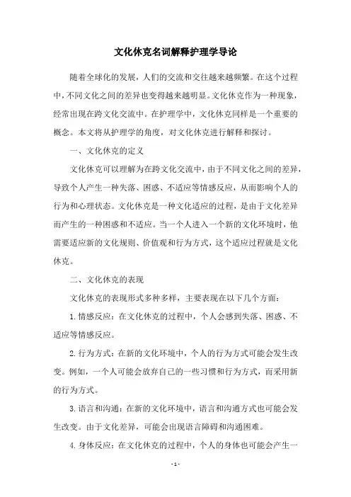 文化休克名词解释护理学导论