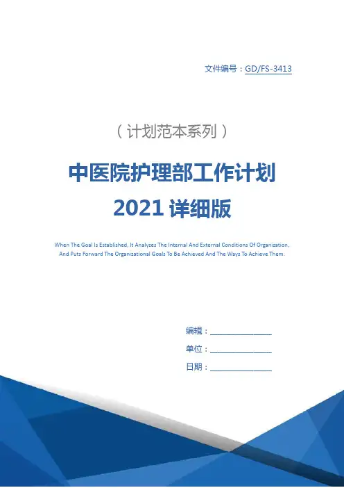 中医院护理部工作计划2021详细版